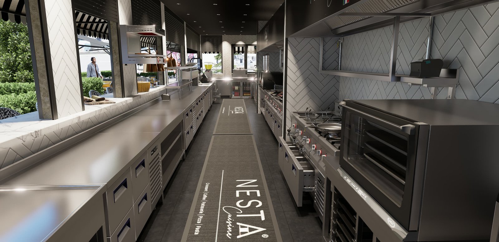 Restaurant profesyonel pişirme hattı ve hazırlık tezgâhları